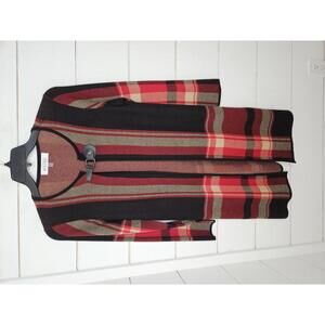 Kasper medium red black & tan duster cardigan sweater